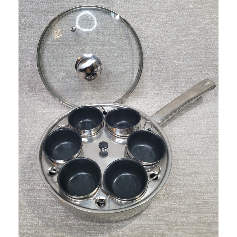 Excel Steel 6 Cup Egg Poacher 18/10 Stainless Steel Pan with Glass Lid Non-Stick